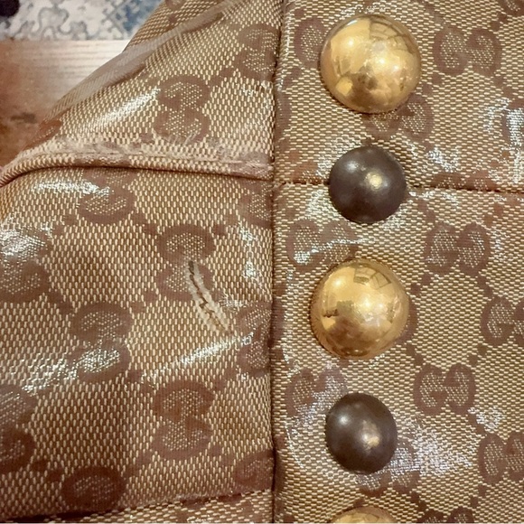 Authentic Gucci Beige Ebony GG Crystal Canvas Babouska Heart Tote Bag Large - Picture 11 of 14